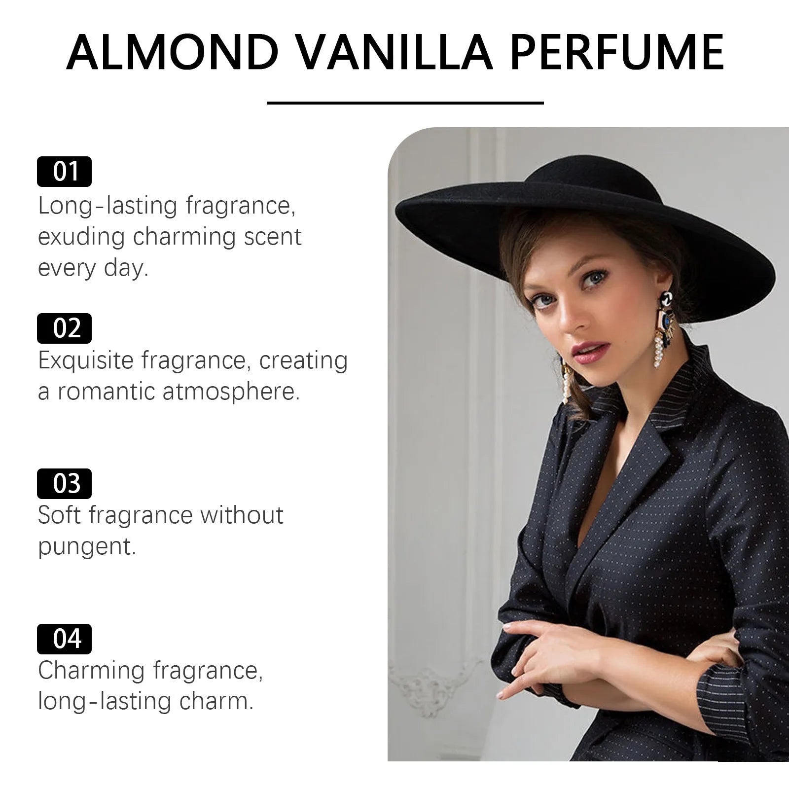 Vanilla Charm Perfume 100ml bottle with almond and citrus extract ingredients