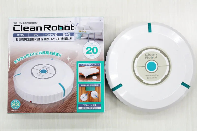 Black automatic robot vacuum cleaner on a wooden floor