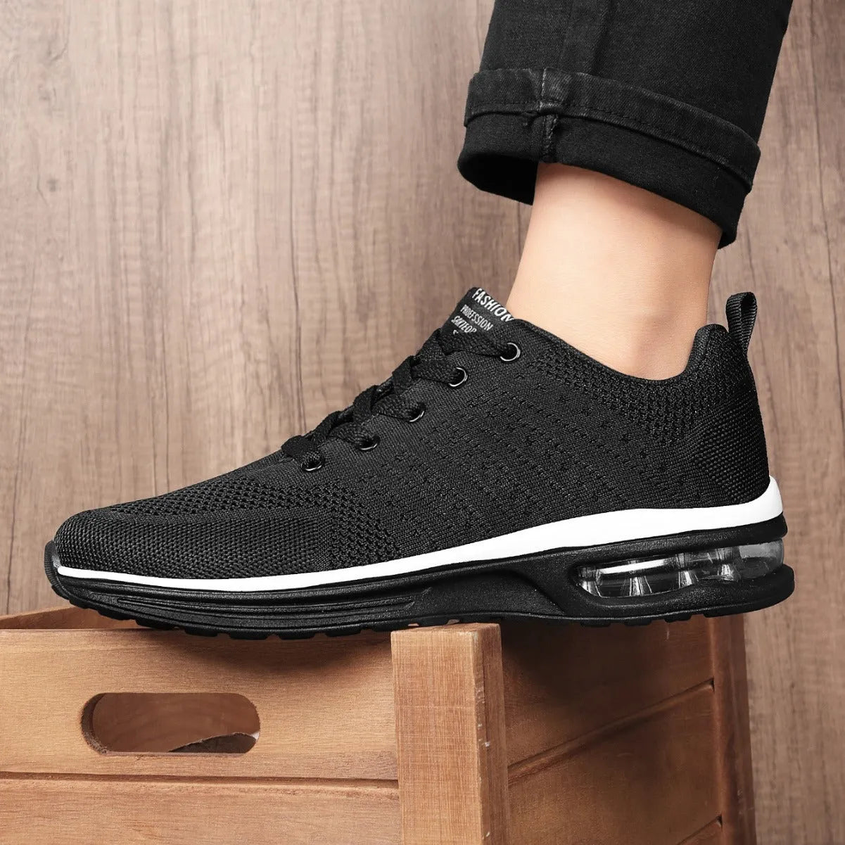 Casual Flyknit running shoes in a colour option, showing mesh upper and round toe design.