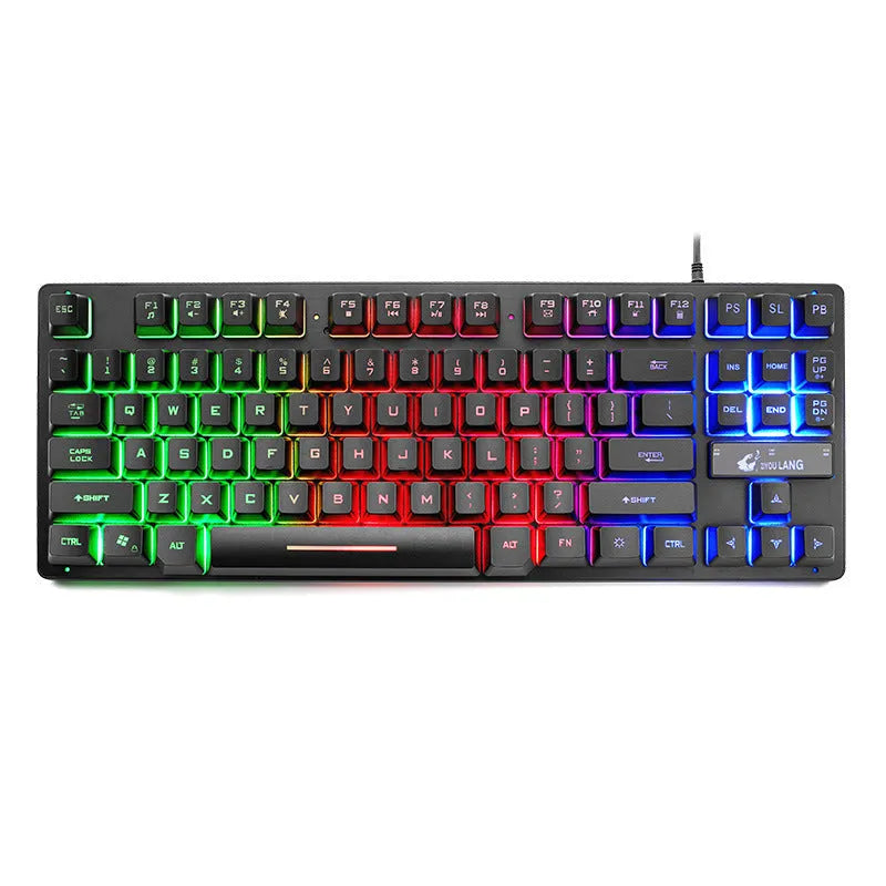 87-key wired mechanical keyboard for gaming and typing, compact USB layout, 36.5cm wide