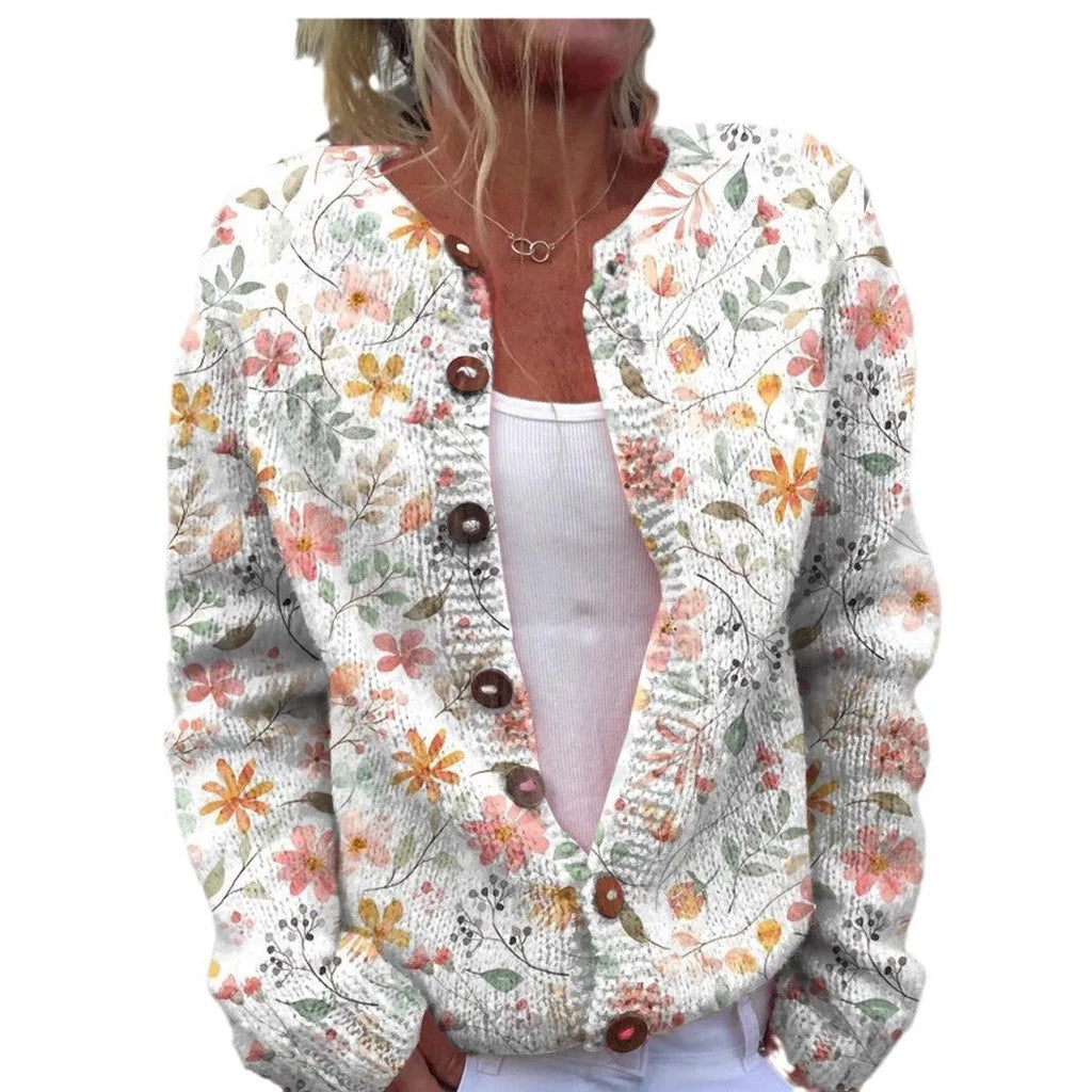 Women's 3D digital print cardigan coat in loose fit polyester fabric