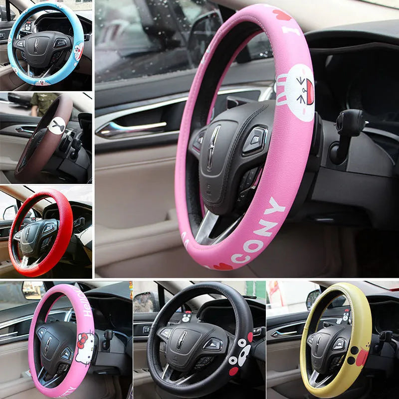 Korean cute cartoon steering wheel cover in microfiber leather for 38cm wheels