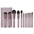 12 piece makeup brushes set with nylon bristles and wooden handles in a small grape beauty design