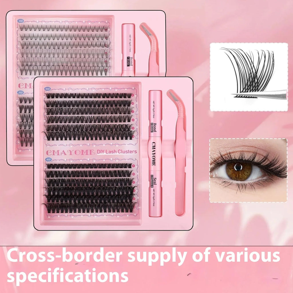 DIY single cluster false eyelashes set with artificial fibre lashes for natural thick mixed split-type looks