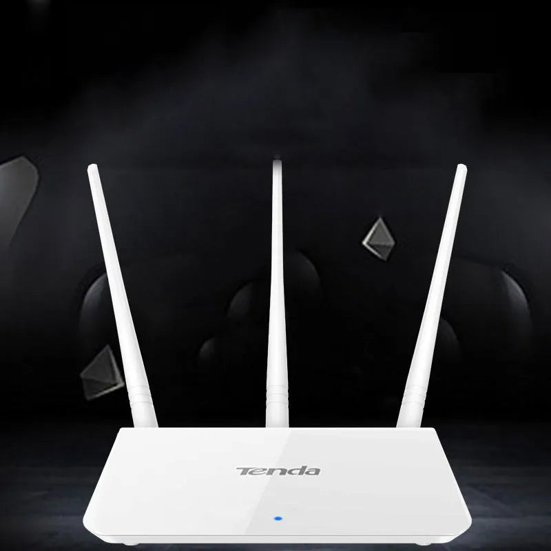 White dual-band wireless router on a desk.