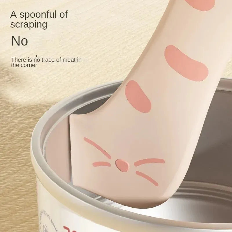Grey, pink, and yellow silicone pet food spoon and lid sets with integrated can opener.