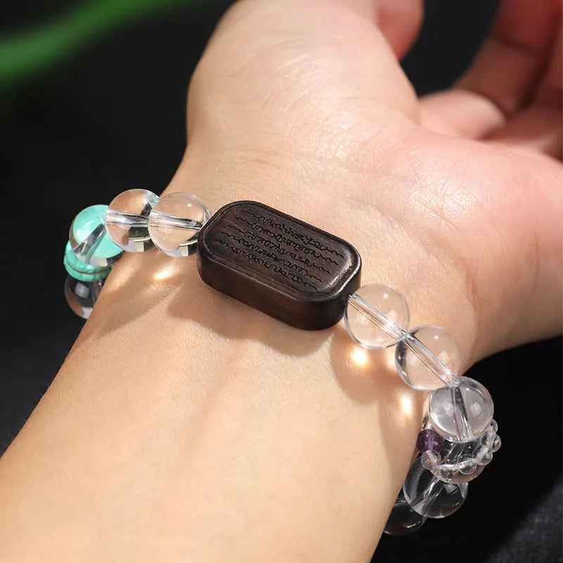 Natural white crystal ebony five warp bracelet showing handcrafted ethnic style and unisex design