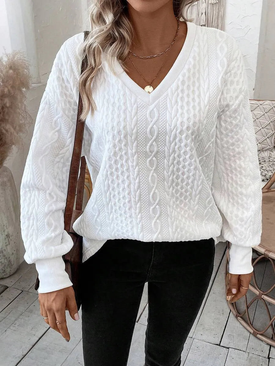Milky white loose fit long sleeve T-shirt with 3D pattern in Japanese Korean style