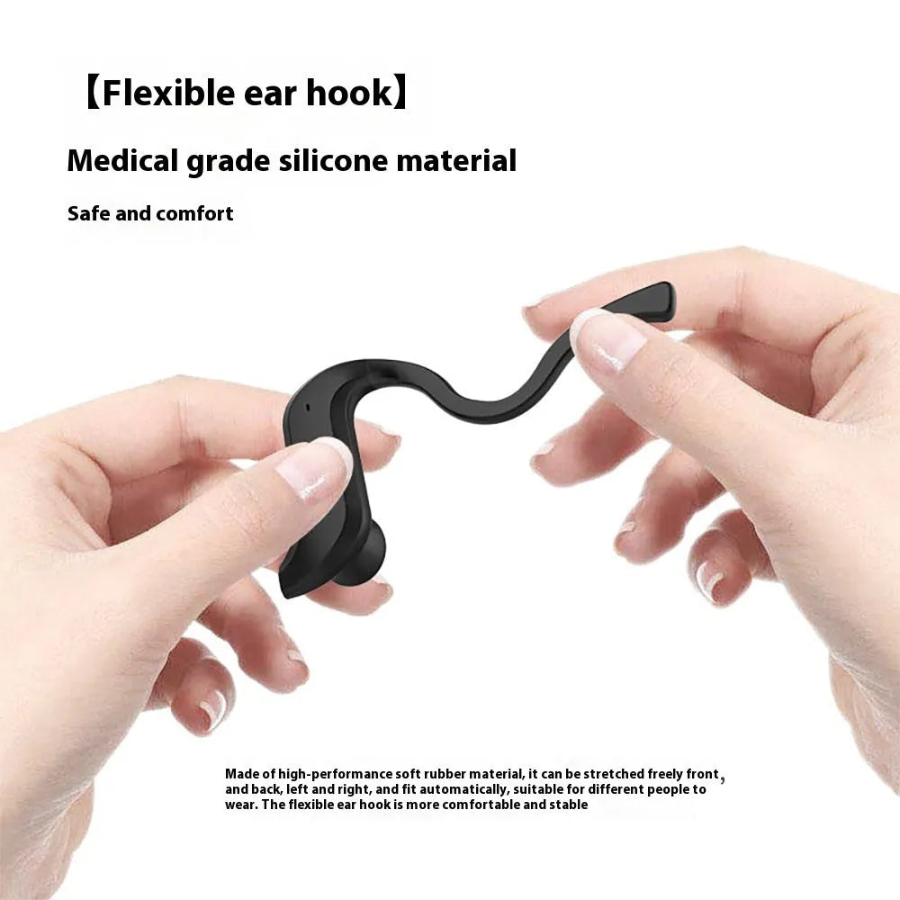Black plastic wireless TWS sports Bluetooth headset with digital display screen, ear-mounted design