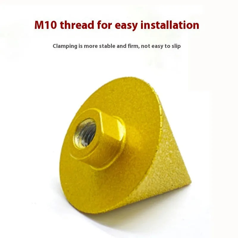 Brazing diamond chamfering machine with metal alloy bond, M10 thread, 50mm diameter, on ceramic tile