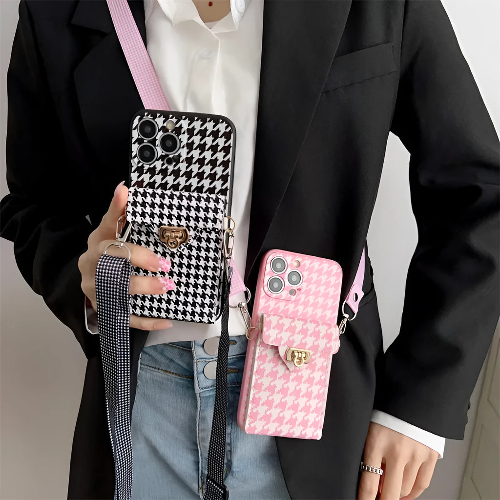 Cross-body lanyard phone case in black TPU for iPhone with detachable strap