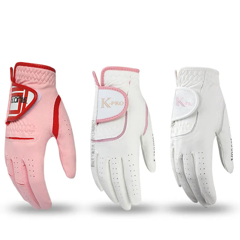Pair of women's golf gloves in microfiber with anti-skid grip surface