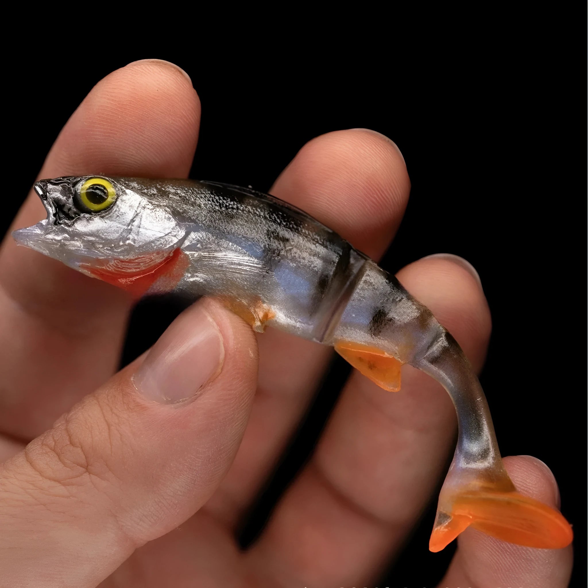 Fish T-tail soft fishing lure in realistic fish colour pattern for catfish and sea fishing