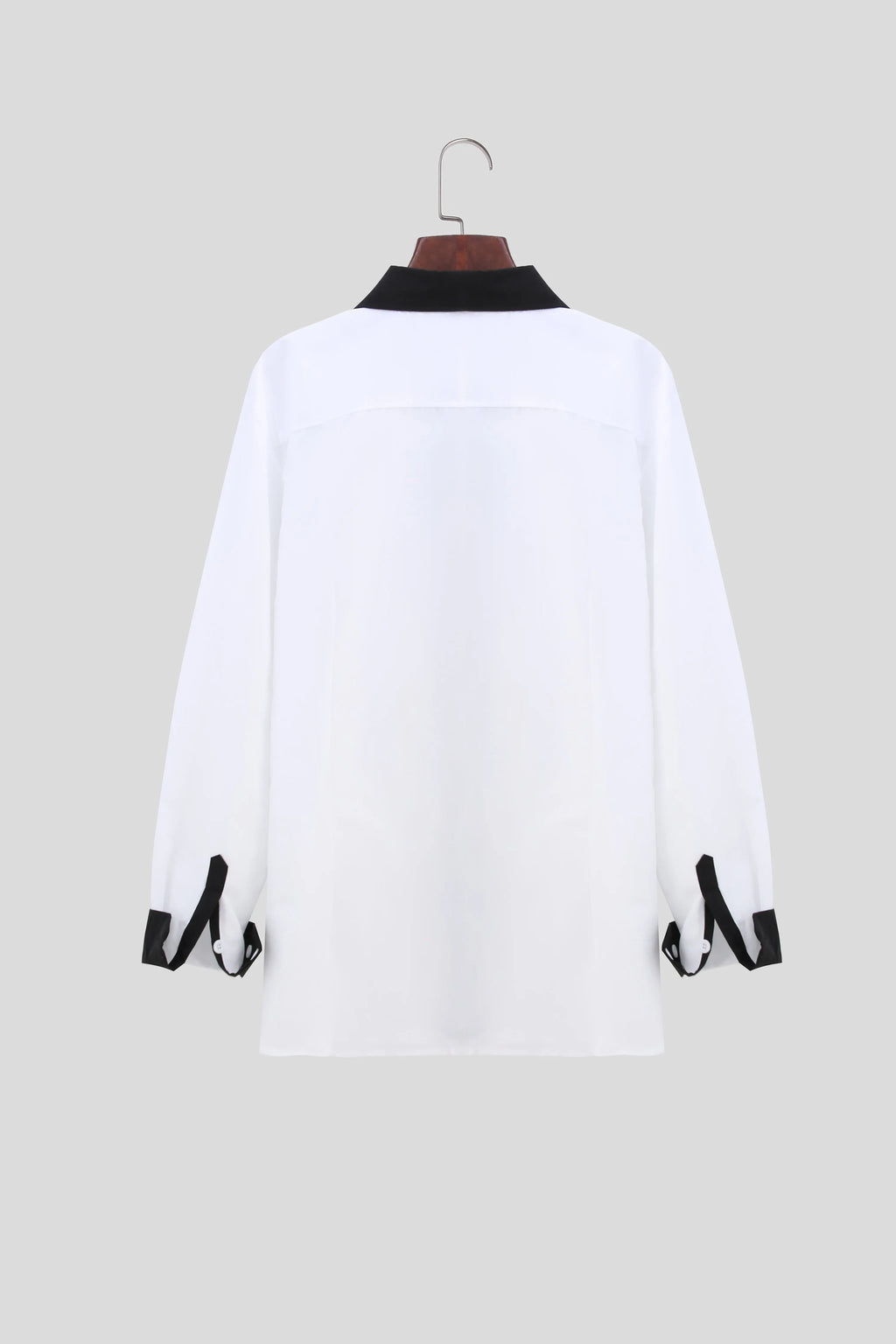 Men's white long-sleeve colour-blocked shirt with contrasting panels, front view