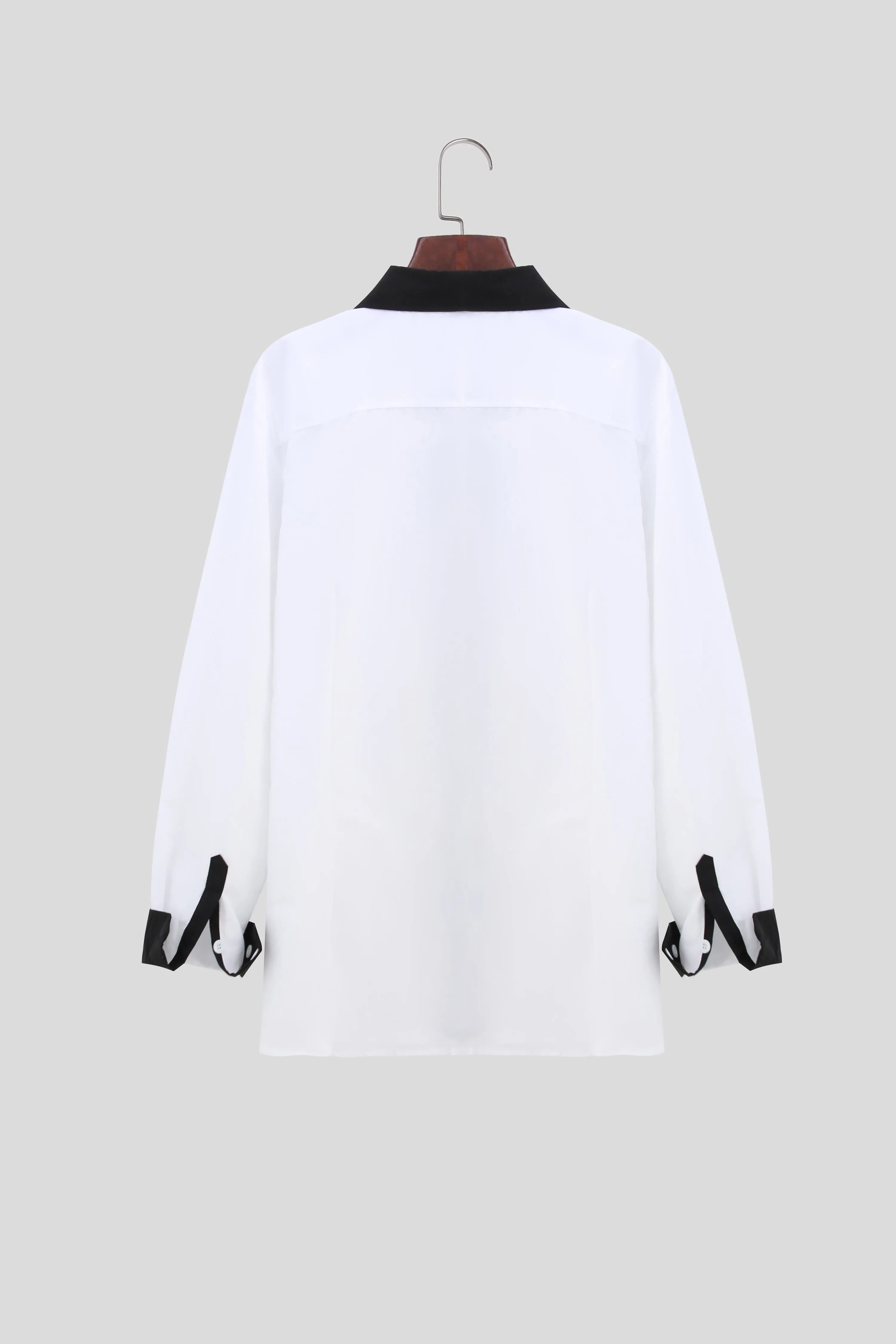 Men's white long-sleeve colour-blocked shirt with contrasting panels, front view