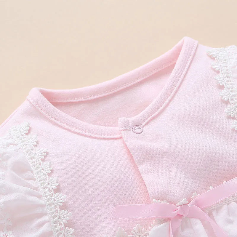 Baby one-piece cotton romper in pink for infant girls with 90% cotton content