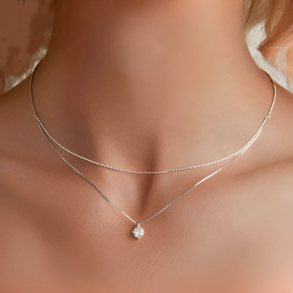 Women's S925 sterling silver double-layer necklace with pearl chain in silver colour