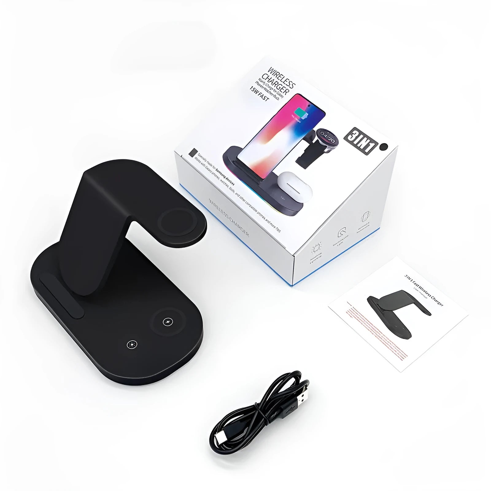 Three-in-one wireless charging station for Apple devices with Type-C port and ABS plastic housing