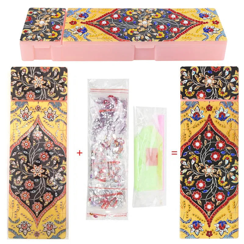 DIY diamond painting pencil case kit with PU leather wrist bag and resin diamond chips for hand-painted decoration