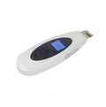 White ultrasonic skin cleaner with spatula probe, ABS body, 1.75m cable, for blackhead removal and facial cleaning