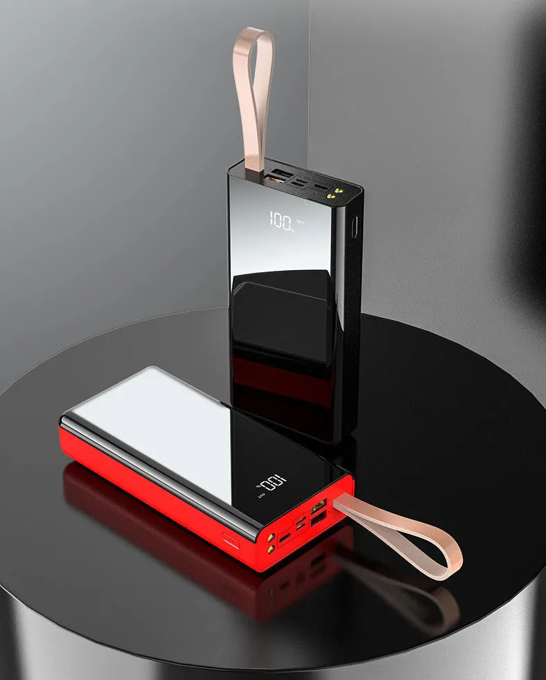 Mirror digital display large capacity power bank 20000mAh or 30000mAh in black, with multi-U port output