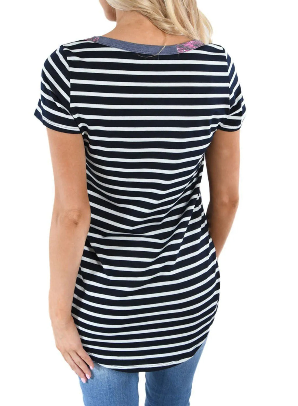 Summer striped breastfeeding top for pregnant women, slim fit, short sleeves, round collar, in green colour