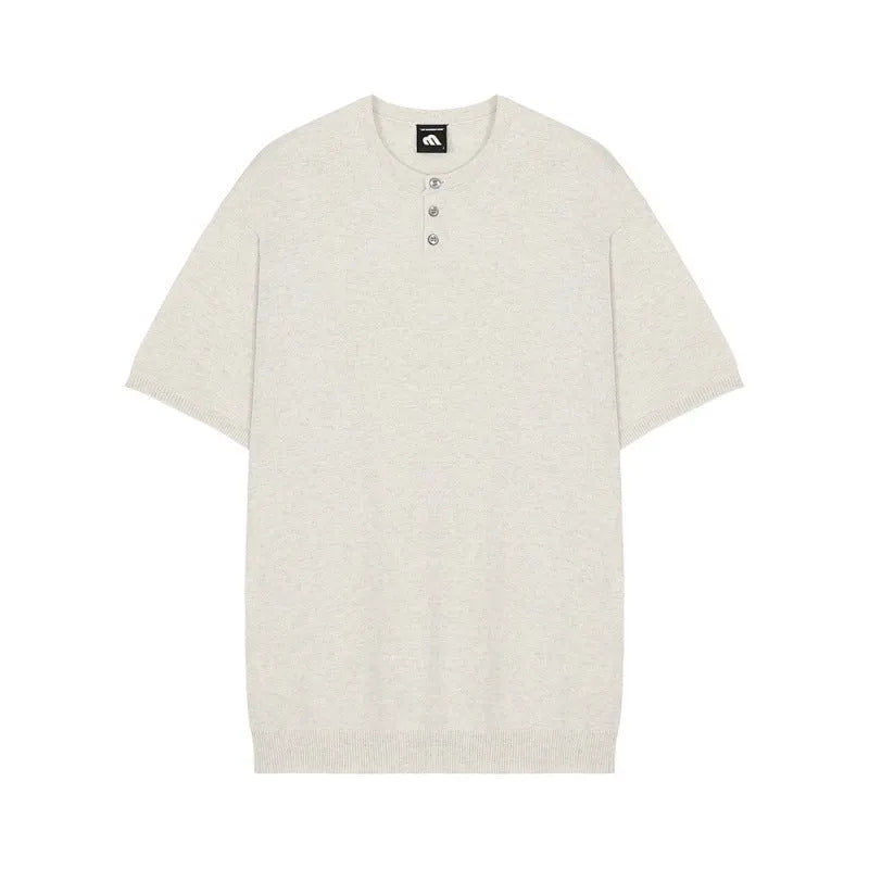 Men's thin ice silk knitted short-sleeved shirt in slim-fit style available in black, khaki, and white colours
