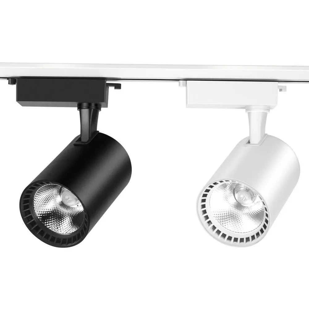 Black LED track spotlight with narrow beam angle for jewellery display lighting