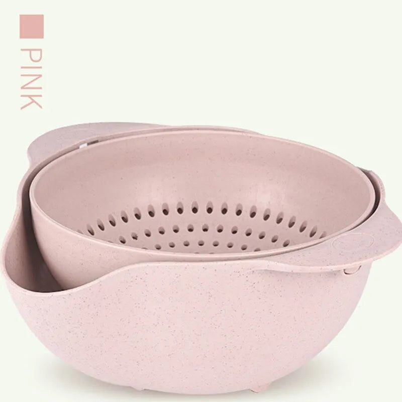Kitchen plastic double-deck washing basket in blue with sieve insert for draining rice and fruit