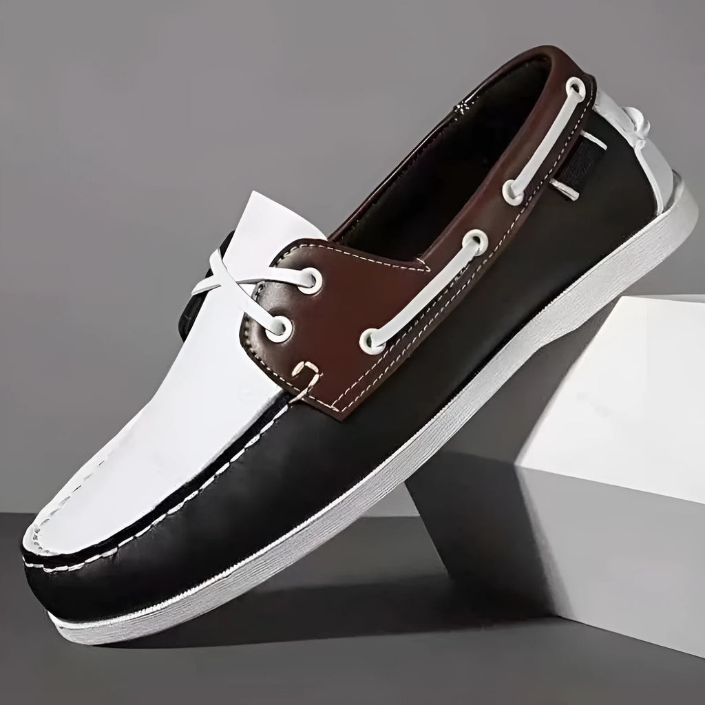Men's solid colour casual shoes with round toe and flat heel in artificial PU leather