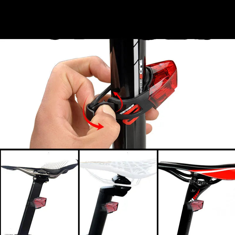 Bicycle tail light with 3 LED lamp beads, 3 modes, IPX-4 waterproof, 62x43x38mm, black plastic housing