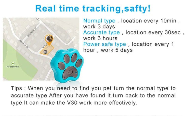 Blue V30 GPS dog tracker anti-loss locator with fence alarm plastic casing waterproof