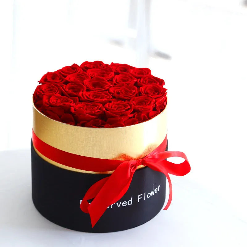 Boxed set of preserved real red roses in a gift box for Valentines Day.