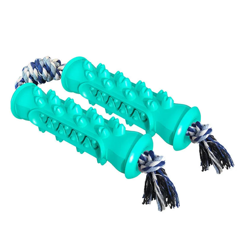 Blue pet chew-resistant teeth cleaning stick with variable-size molar bumps for dog dental care