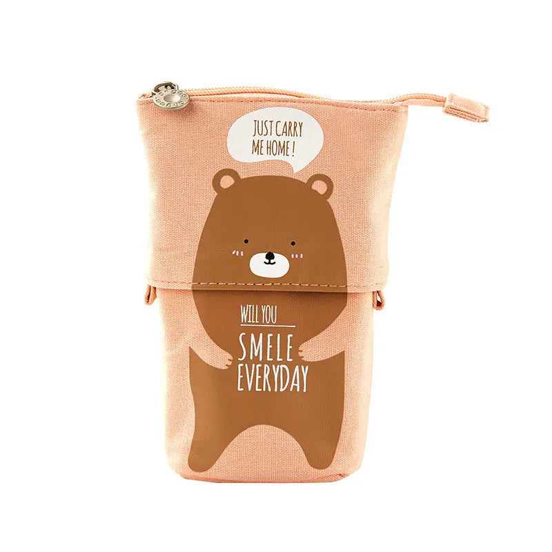 Korean-style round canvas pencil case with cartoon animal design measuring 19cm