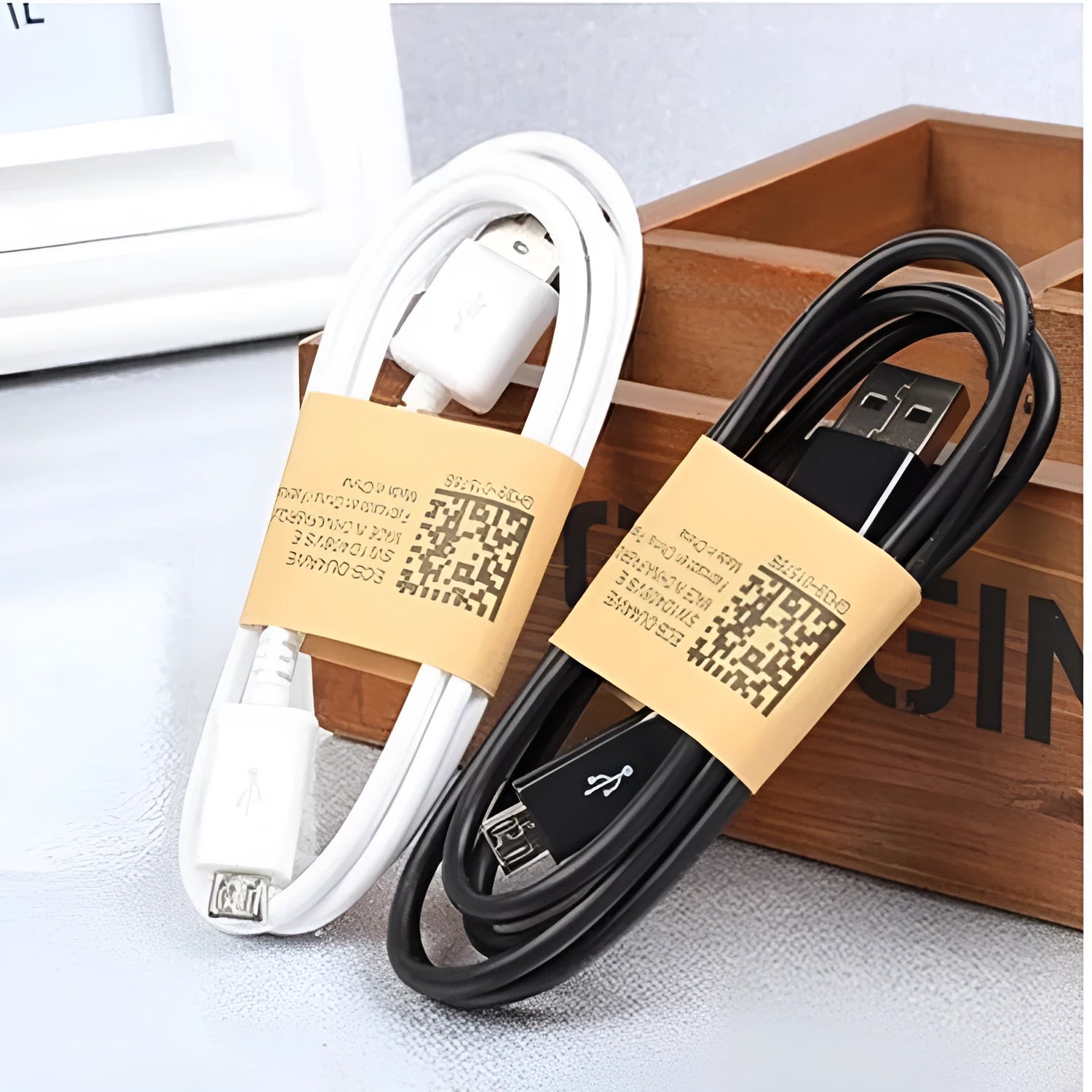 Black and white Android universal data cable with Micro USB connector for charging and data transfer