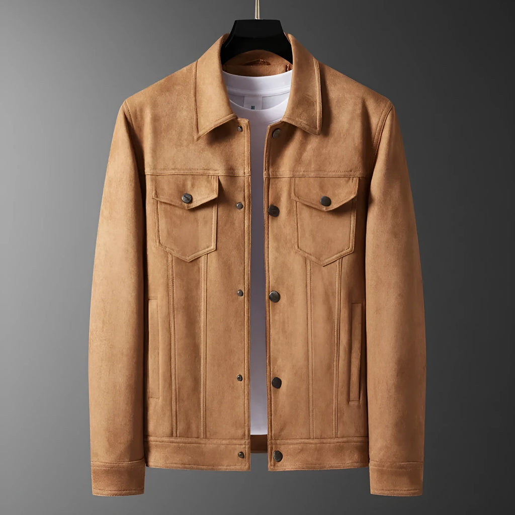 Men's spring suede jacket in solid colour with raglan sleeves and 3D pocket, slim fit, army green
