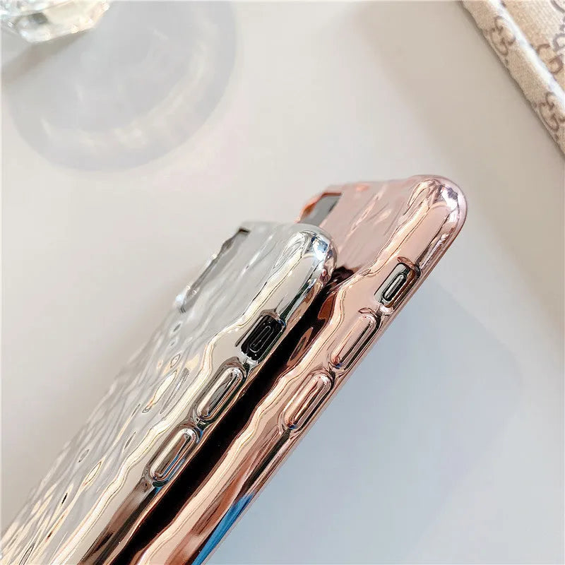 Folded TPU iPhone back cover case in rose gold or silver electroplated finish