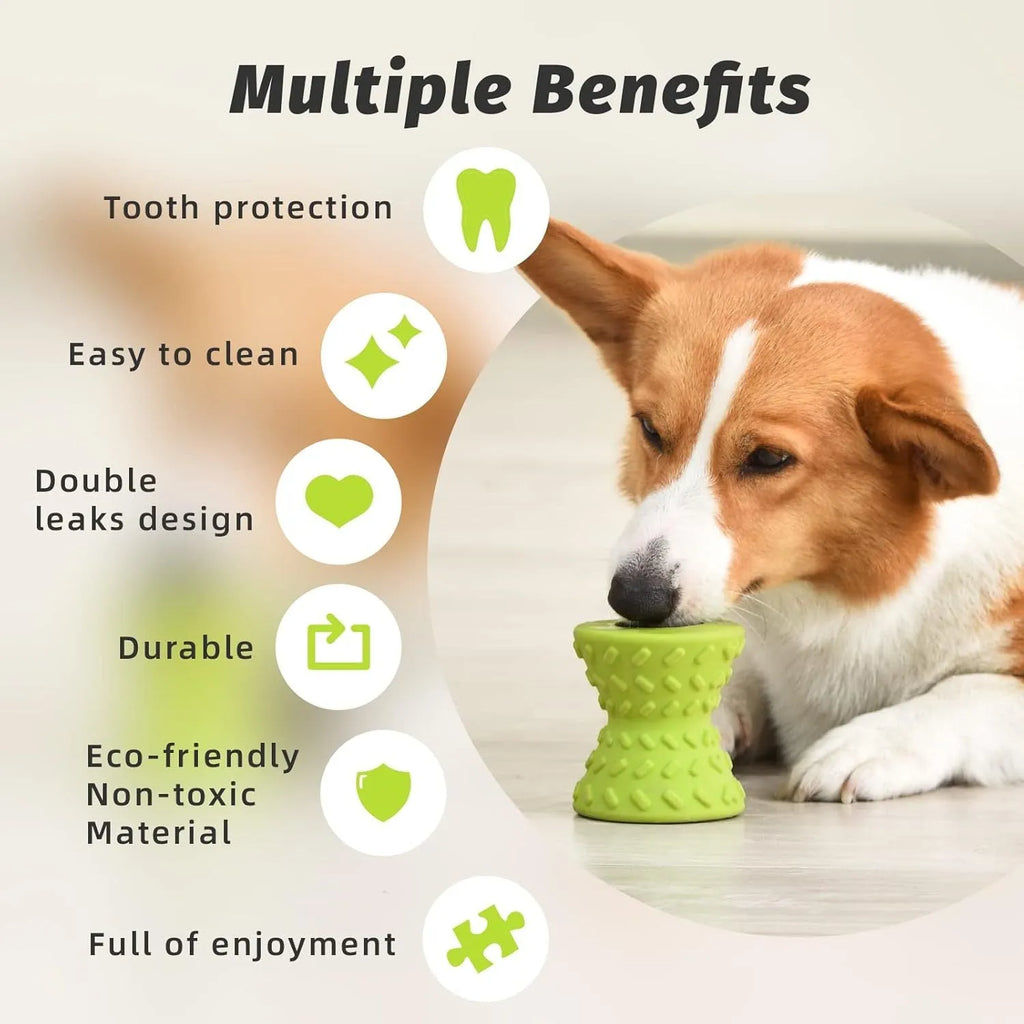 Blue durable natural rubber interactive treat dispensing dog toy for aggressive chewers.