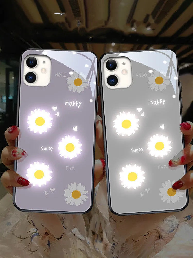 iPhone luminous case with painted daisy pattern and voice-activated colour light in TPU material
