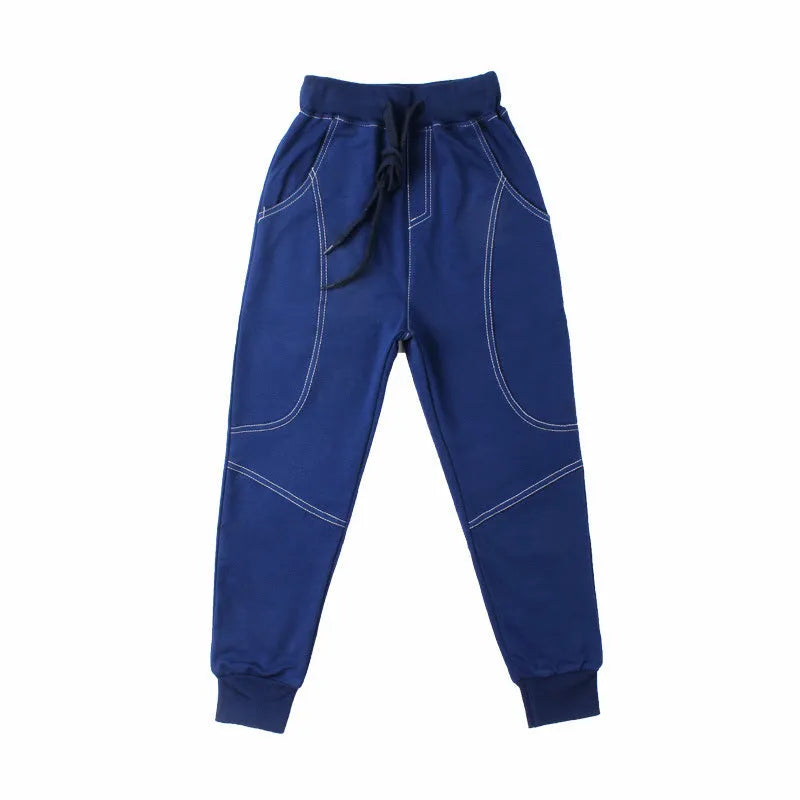Boys' Korean-style sports trousers in black with elasticated waistband, sizes 120cm to 160cm