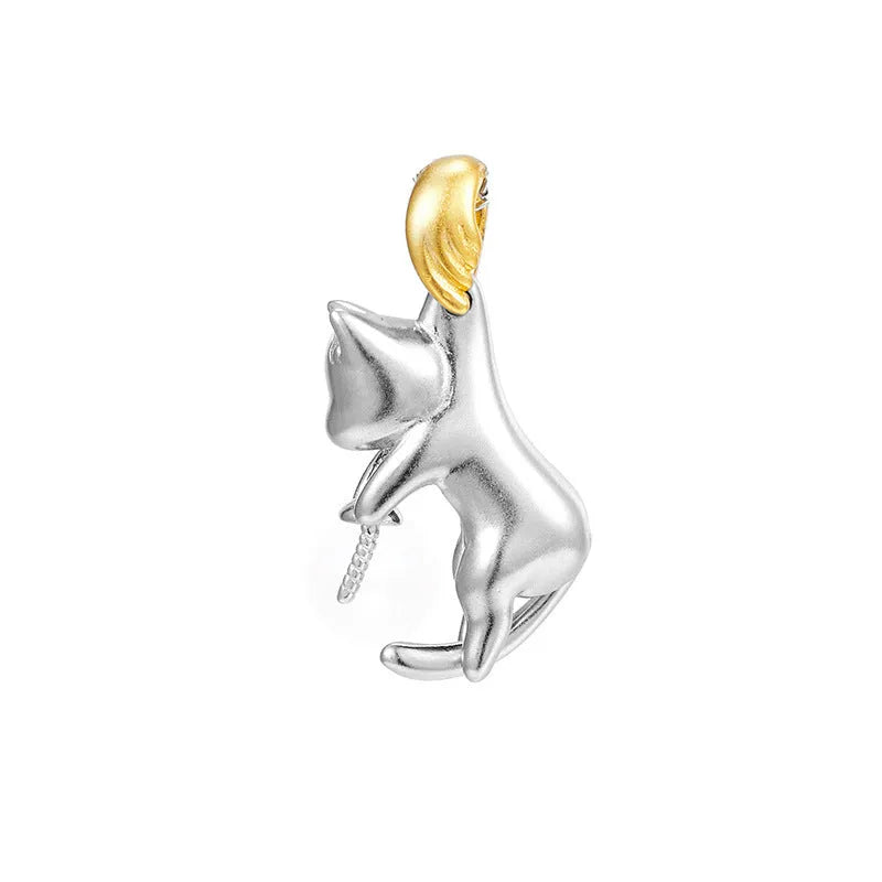 925 sterling silver clavicle chain necklace with electroplated cat charm pendant