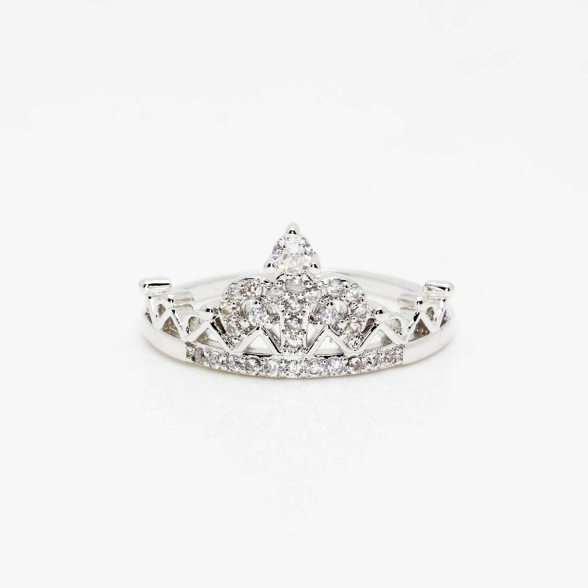 Women's crown ring copper with inlaid zircon in rose gold finish