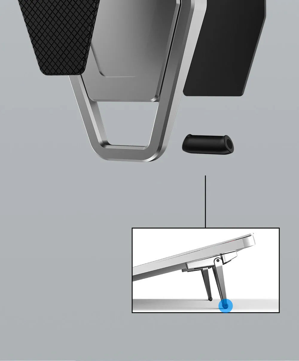 Foldable zinc alloy tablet and laptop cooling bracket, black and silver, 4.8cm x 3.5cm x 0.62cm, pack of 2