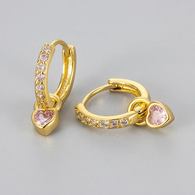 Women's fashion heart clip earrings with zircon gemstone in gold or white gold colour finish