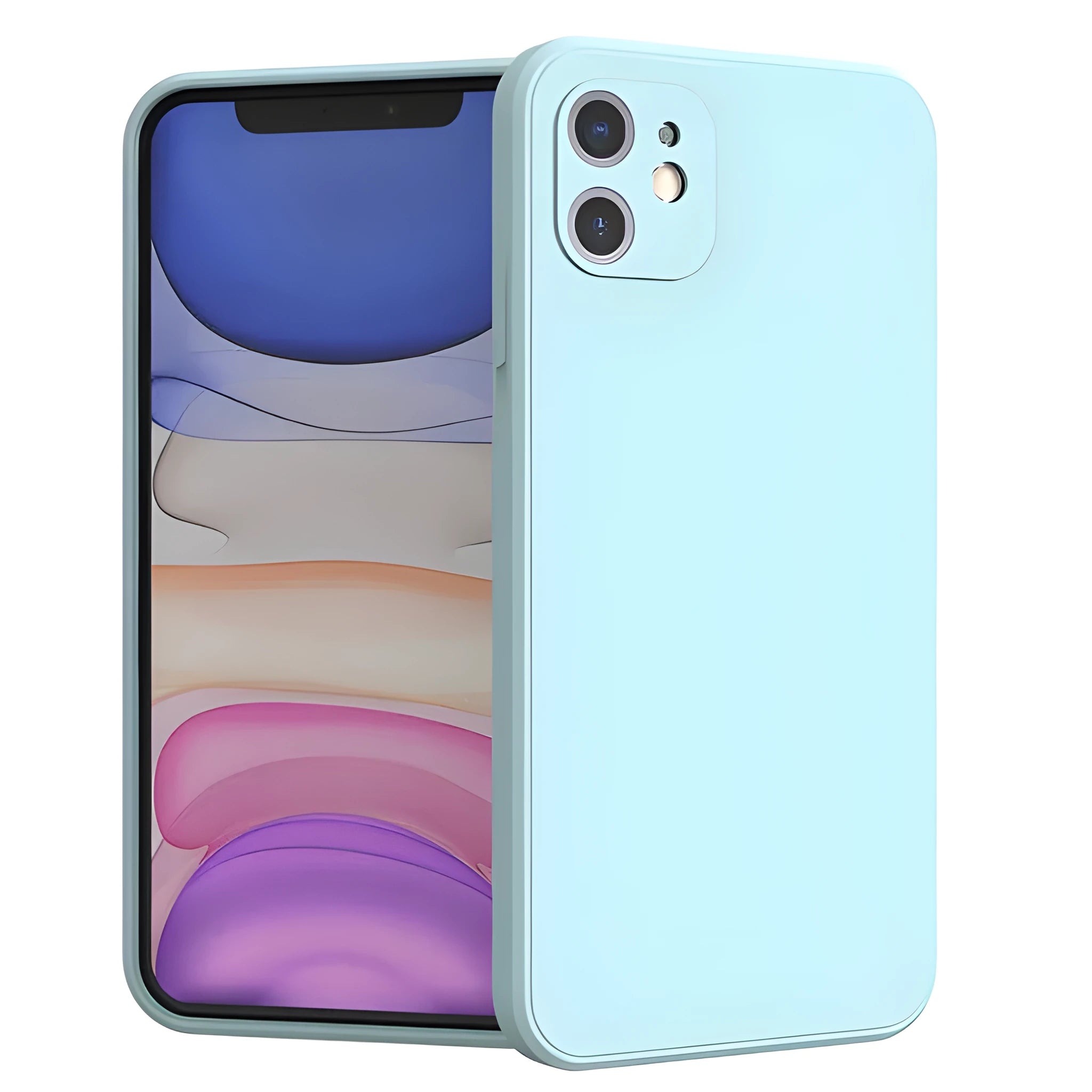 Silicone liquid phone case in black with four reinforced corners for iPhone drop protection, soft TPU finish