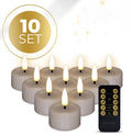 Set of four taupe-coloured LED tealight candles with a realistic 3D flickering flame effect.