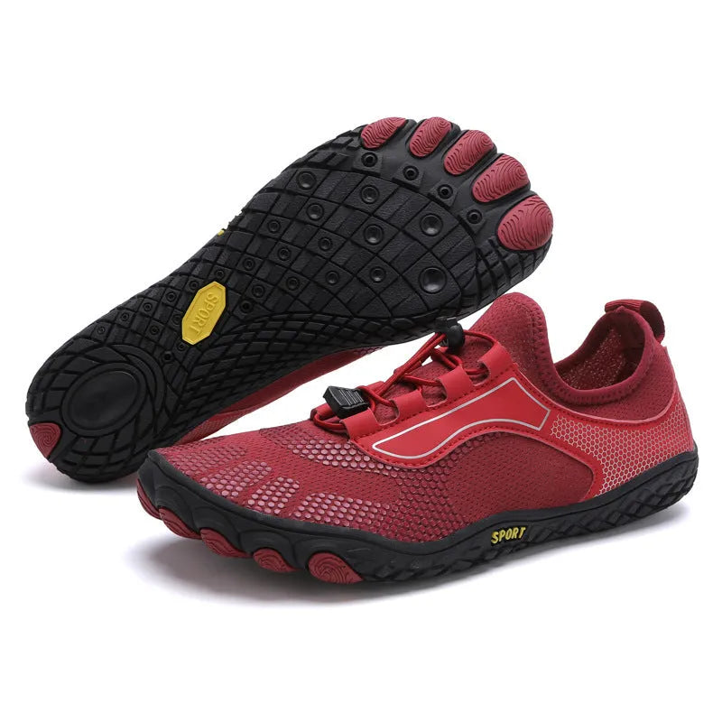 Pair of upstream shoes in 2303 Black with non-slip rubber sole and elastic fabric upper