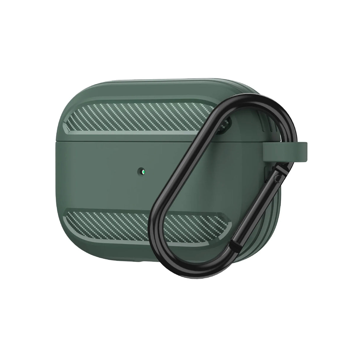 Carbon fibre pattern TPU protective case for AirPods Pro shown in black clamshell style