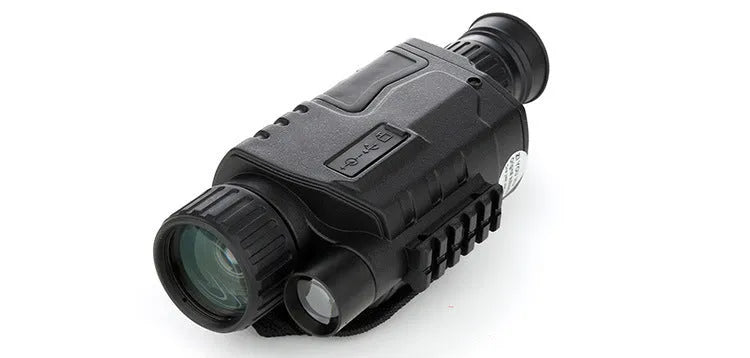 Black digital night vision monocular with 5x magnification, 40mm objective lens, and compact design